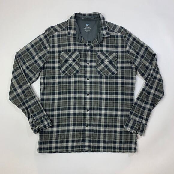 Kuhl Shirt Mens M Medium Gray Ivy Dillingr Flannel Button Up Cotton Tercel Blend - Picture 2 of 14